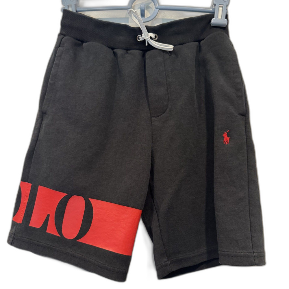 Polo Ralph Lauren Sweat Shorts Fleece Black Red Logo Preppy Boys sz M 10-12Y